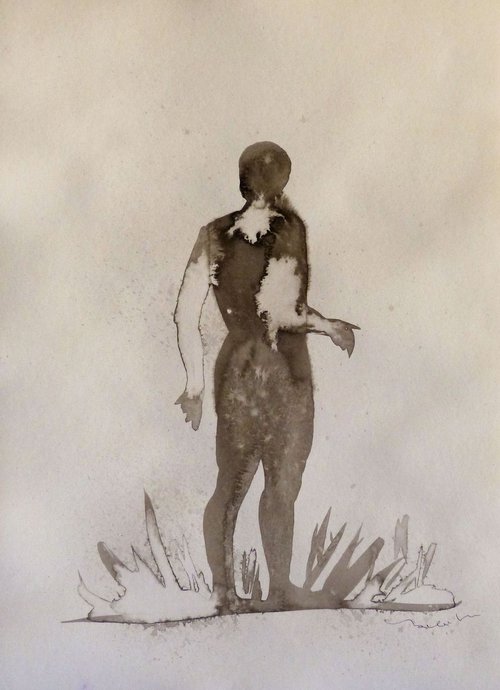Silhouette , Ink on paper 29x42 cm by Frederic Belaubre