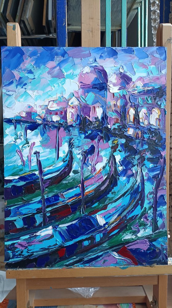 Venice - painting cityscape, Italy, cityscape Venice, gondolas in Venice, evening Venice, landscape, oil painting, street scenery, painting, impressionism, city, gift