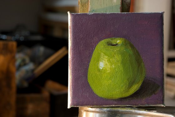 mini still life of green apple - gift for food lovers