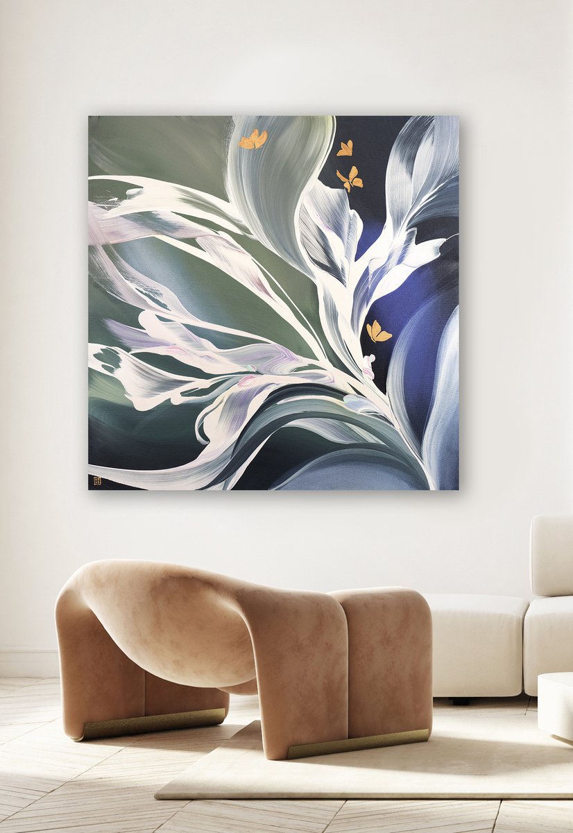 Abstract Acrylic Painting By Novi Lim, 48 X 48", Otherworldly, Original Artwork