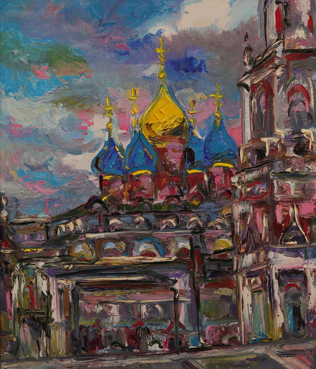 MOSCOW. CLOUDS OVER VARVARKA - Cityscape - Russia church love sky , oil painting by Karakhan