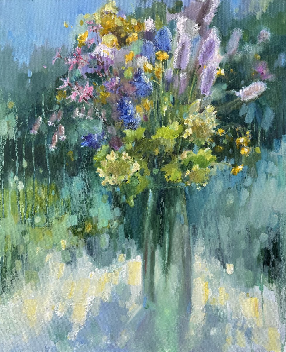 Impressionistic Botanical Oil Painting By Olha Laptieva, 20 X 24", Sunny Rain, Original Artwork