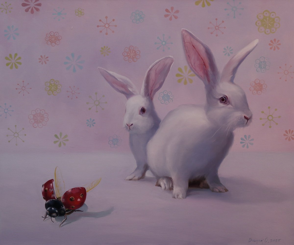 Rabbits and Ladybug by Lena Vylusk