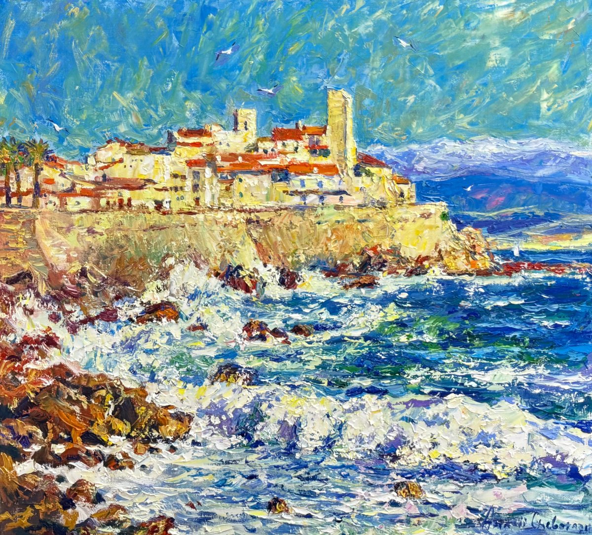 Light Of Antibes. Seascape By Andrii Chebotaru, 28 X 26, Artwork For Sale On Artfinder