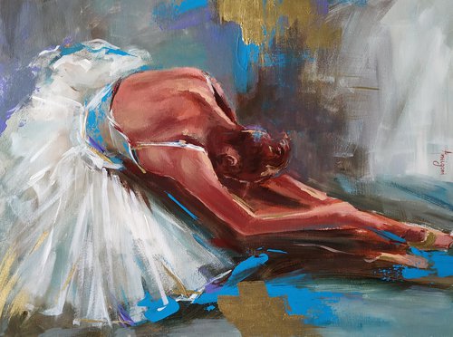 Backstage  -Ballerina- woman Painting on MDF by Antigoni Tziora