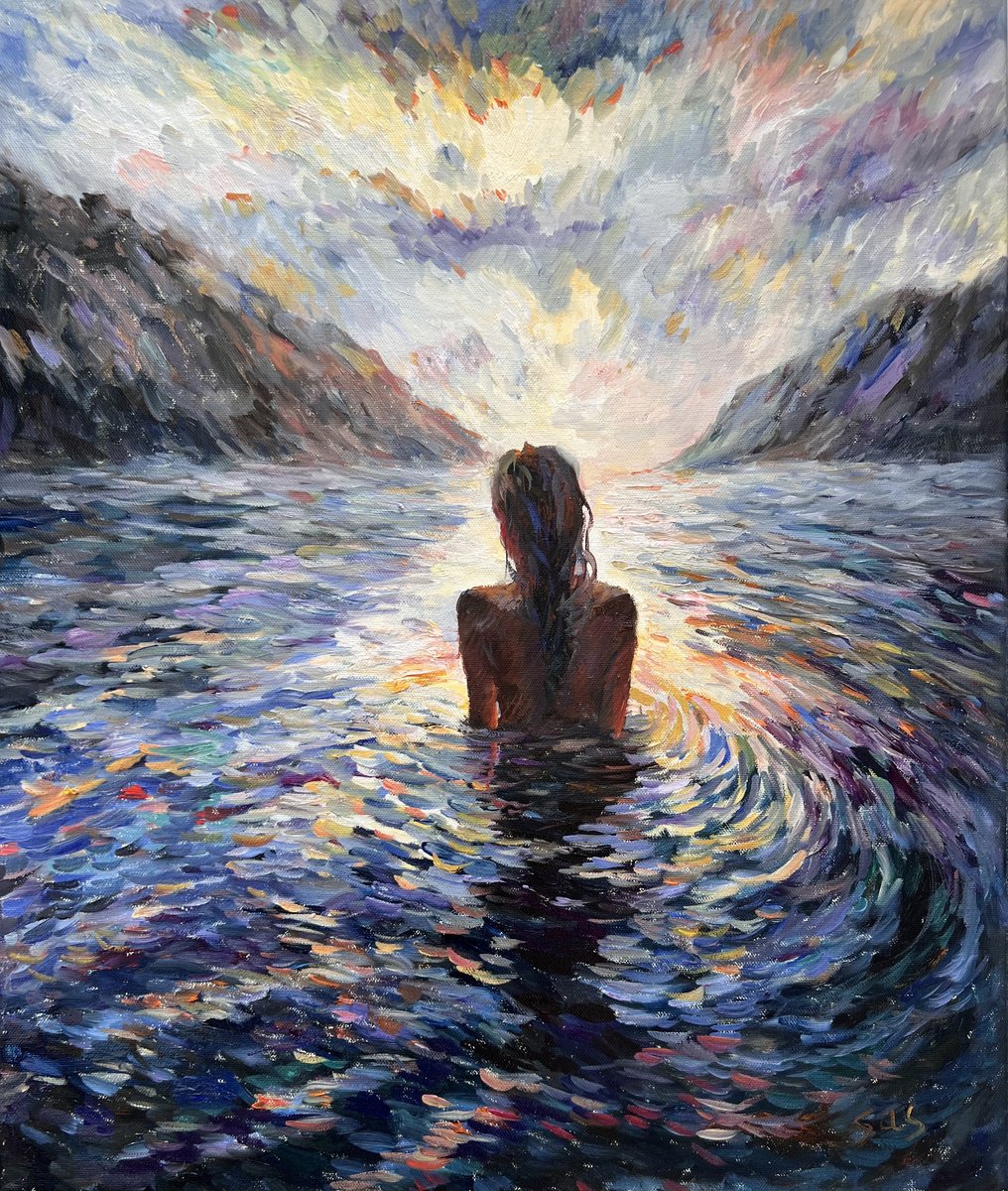 Impressionistic Landscape Oil Painting By Liubou Sas, 20 X 24", Sunset, Original Artwork