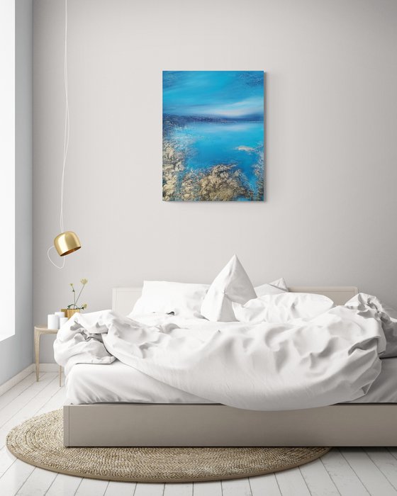 A XL large original modern semi-abstract painting "Blue Lagoon"