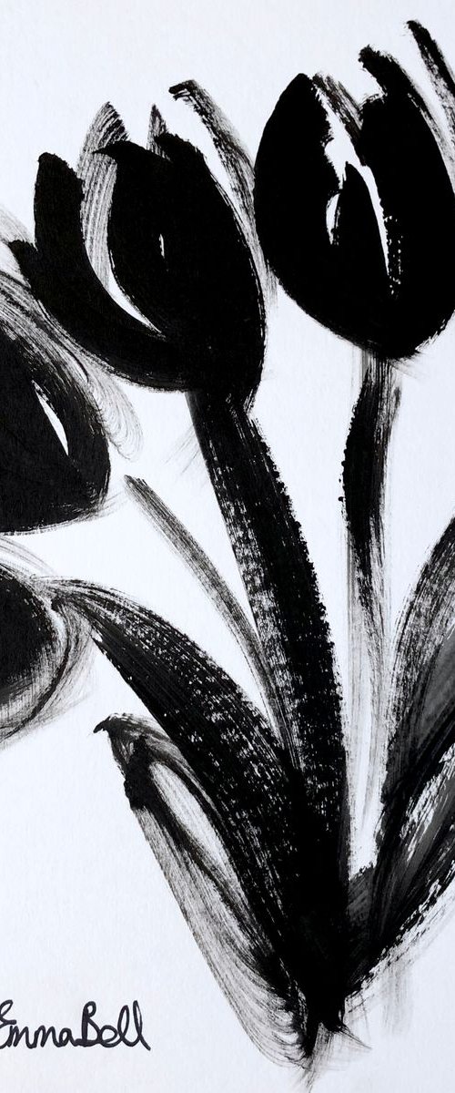 Black Tulips acrylic on paper by Emma Bell