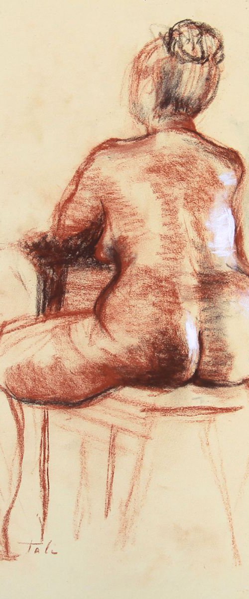 Back of Seated Female Nude on Drawing Horse by Talya Johnson