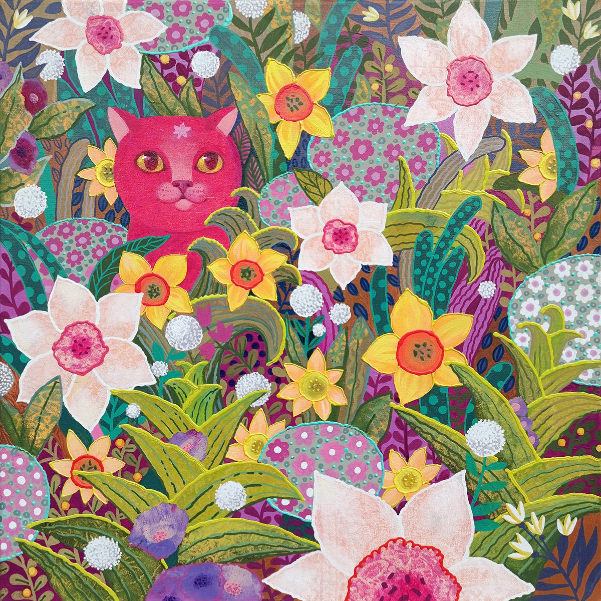 Naive Painting , A Cat Named Star By Margot Raven, 20 X 20, Artwork For Sale On Artfinder