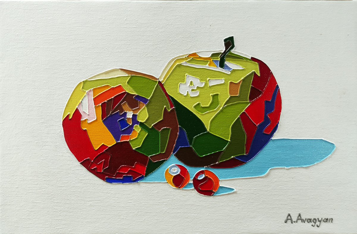 Apples with grapes on white background - |Unique style of painting| by Ash Avagyan