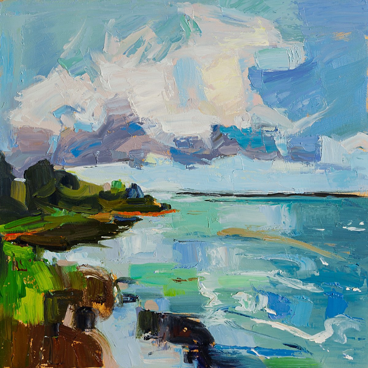 Impressionistic Landscape Oil Painting By Daria Zavadenko, 14 X 14, Coastal Energy, Original Artwork