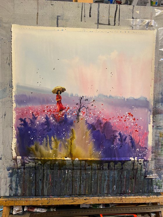 Watercolor “Beauty of lavender and poppies” perfect gift