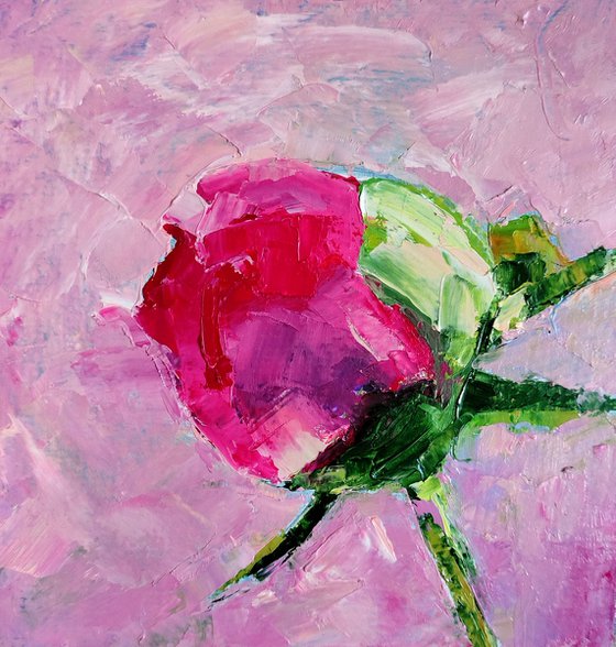 Peony Painting Original Art Pink Floral Small Oil Artwork Flower Wall Art 6 by 6