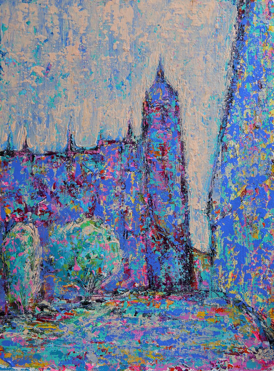 Impressionistic Cityscapes Acrylic Painting By Denys Kuvaiev, 14 X 18, Salamanca Cathedral, Original Artwork