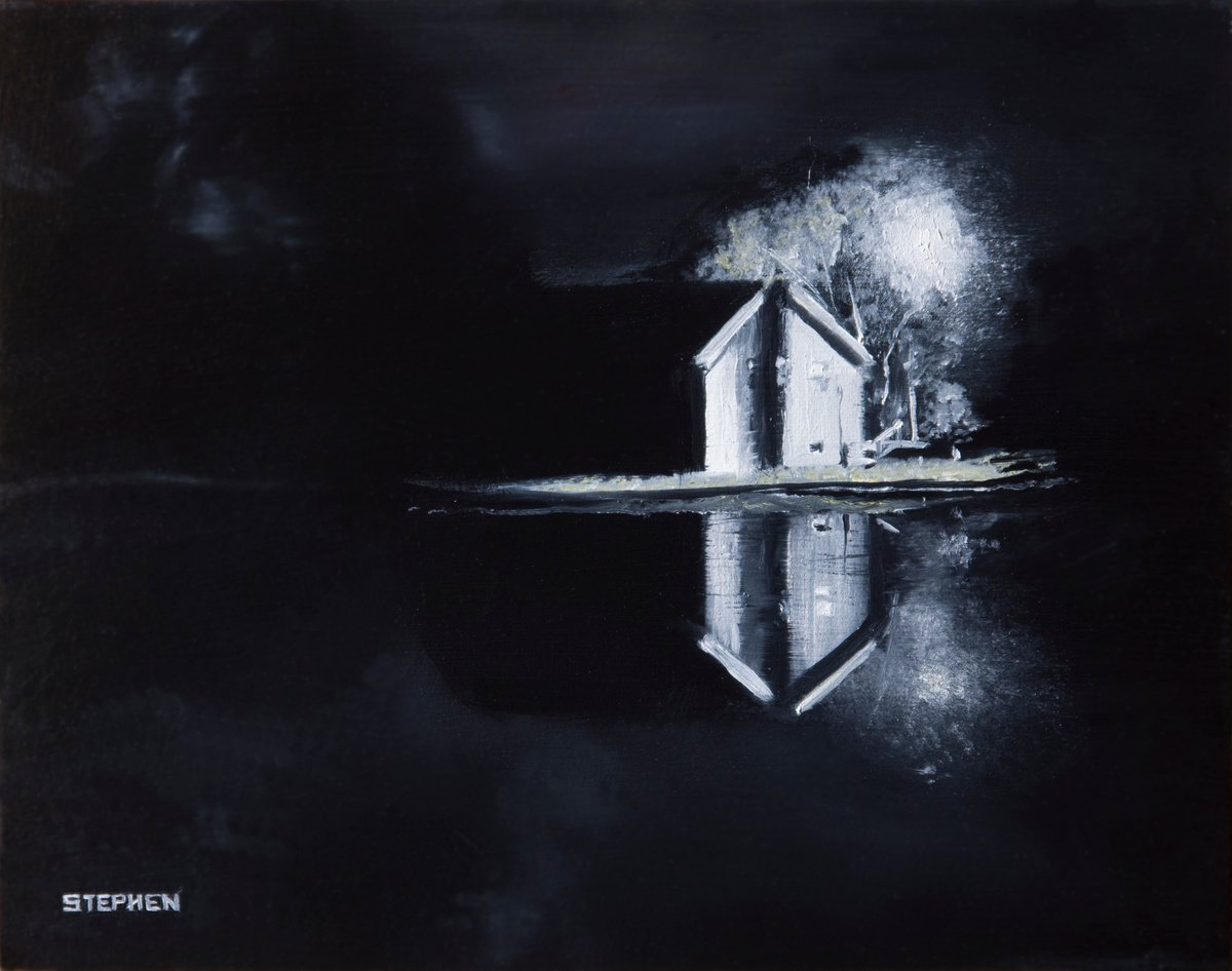Lake House At Night by Steven M. Curtis