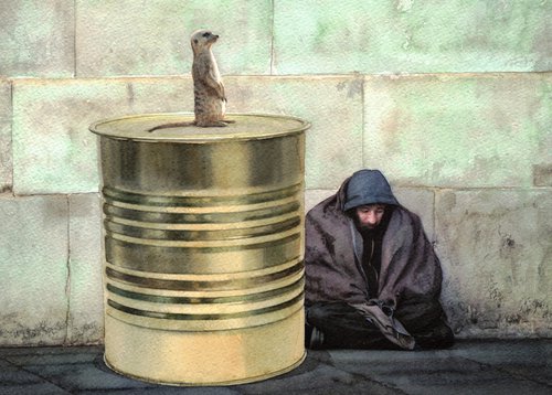 Homeless man with Meerkat by REME Jr.