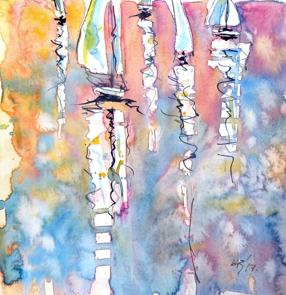 Five sailboats