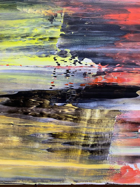 "Not F@%kin Around" - Save As A Series - Original PMS Large Abstract Polyptych Acrylic Paintings On Hand Stretched Canvas and Reclaimed Wooden Panels - 56.25" x 34"