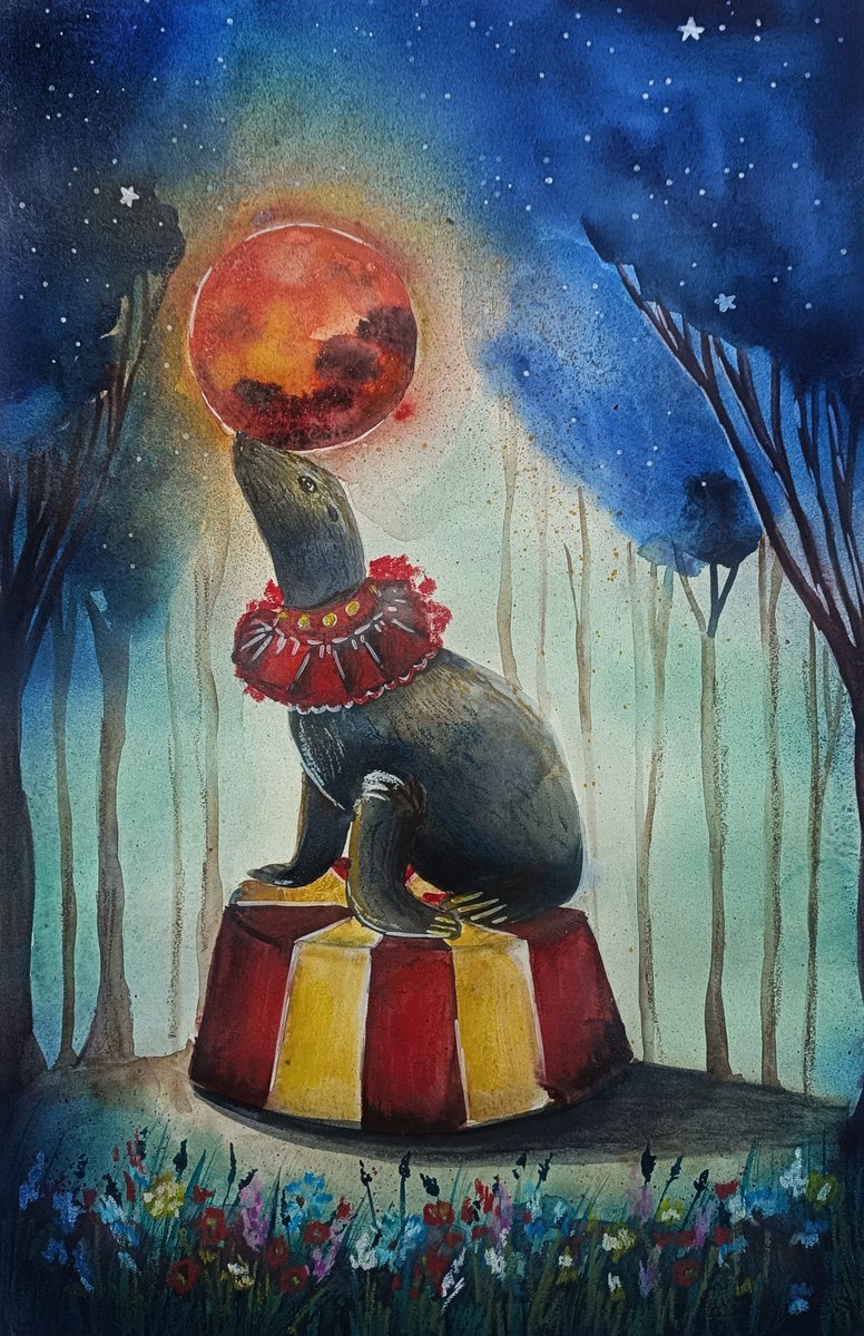 Surrealistic Painting , Moonlit Act By Evgenia Smirnova, 15 X 22, Artwork For Sale On Artfinder