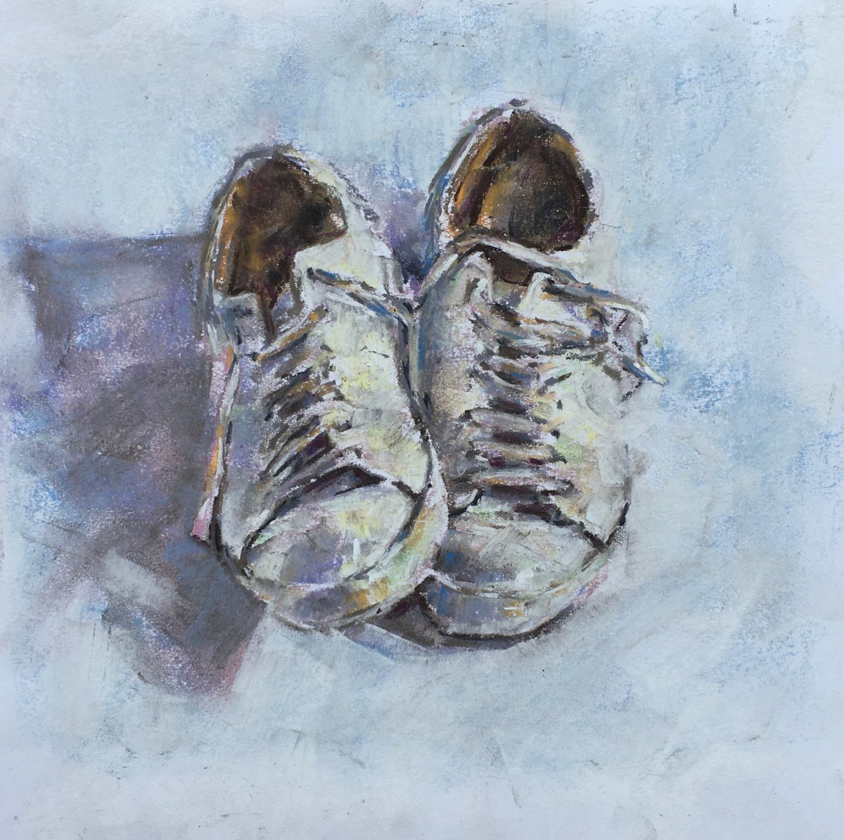Impressionistic Still Life Pastel Drawing By Louise Gillard, 12 X 12", Trainers Ii, Original Artwork