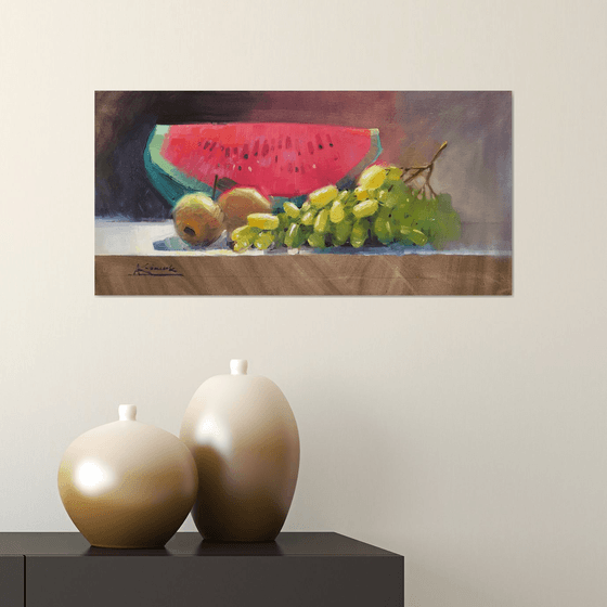 Still life with grapes and watermelon