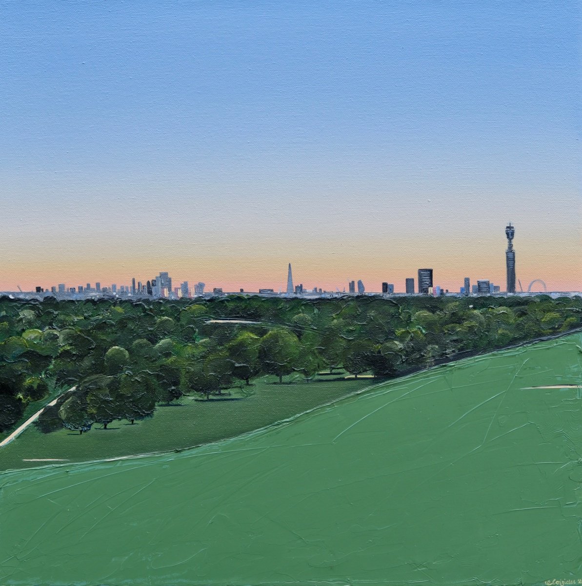Urban And Pop Cityscapes Oil Painting By Emma Loizides, 19 X 19, Primrose Hill, Original Artwork