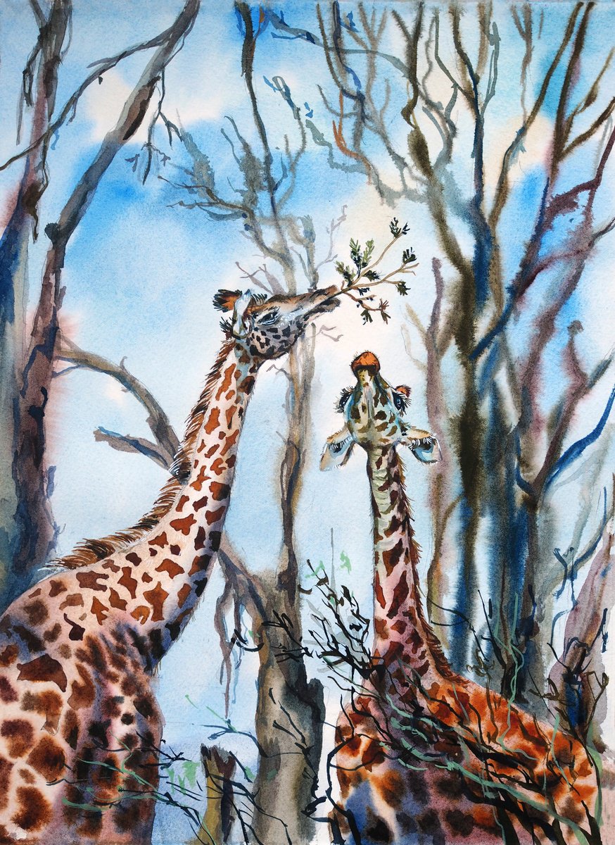 Impressionistic Animal Watercolour By Delnara El, 11 X 15, Africa, Original Artwork