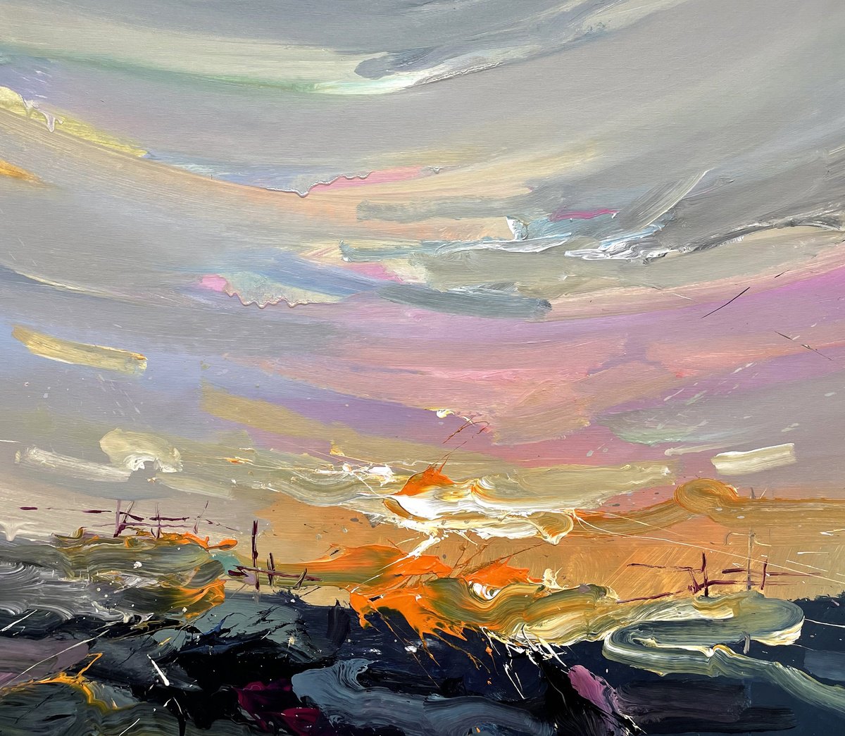 Abstract Landscape Acrylic Painting By Nazarii Medvid, 35 X 31", Depth Of Nature 218, Original Artwork