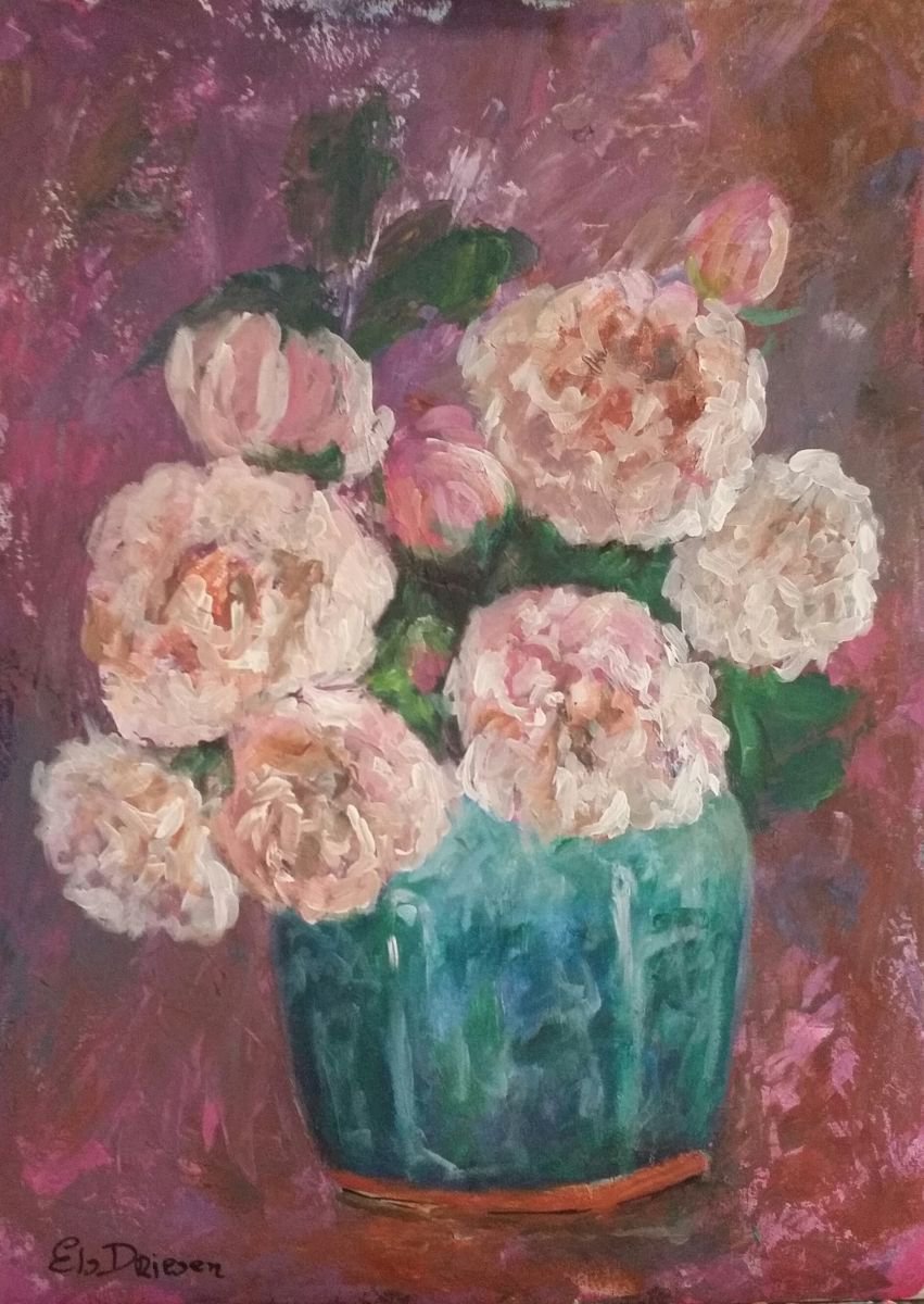Roses in a ginger jar by Els Driesen