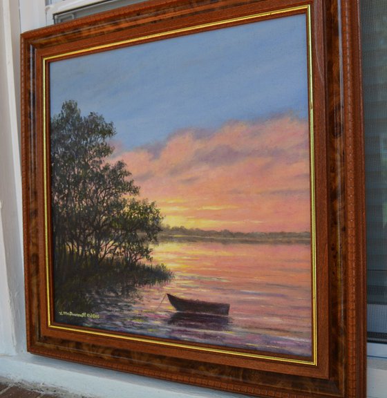 Ashore at Dusk # 3 - 15X15 framed oil