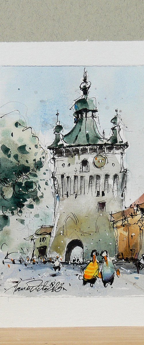 Sighisoara, Watercolor Art by Marin Victor