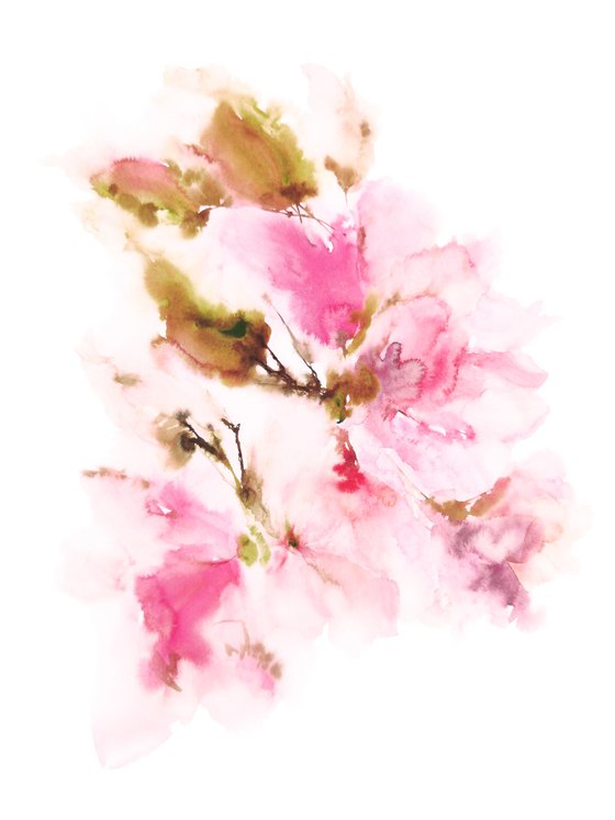 Abstract floral painting, loose flowers Sakura blossom