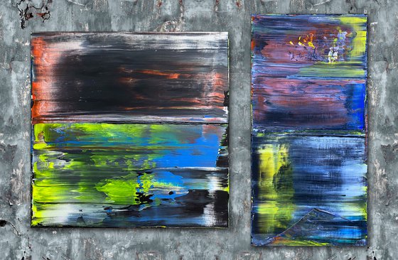 "Why Don't You Make Us" - Save As A Series - Original PMS Abstract Acrylic Painting Diptych on Hand-Stretched Canvas - 48" x 36"