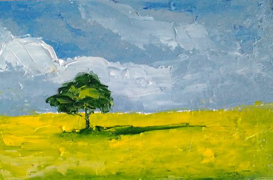 "The one" Oak Tree Painting Tree of Life Original Art Minimalism Landscape Artwork Small Oil Wall