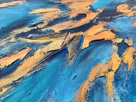 COMMISSIONED ARTWORK FOR M N-K - Blue Planet #2 - XL LARGE,  TEXTURED ABSTRACT ART – EXPRESSIONS OF ENERGY AND LIGHT. READY TO HANG!