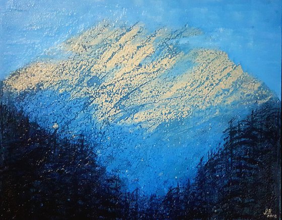 Standing tall - landscape on stretched canvas, ready to hang, unique frothing technique, 50x40cm