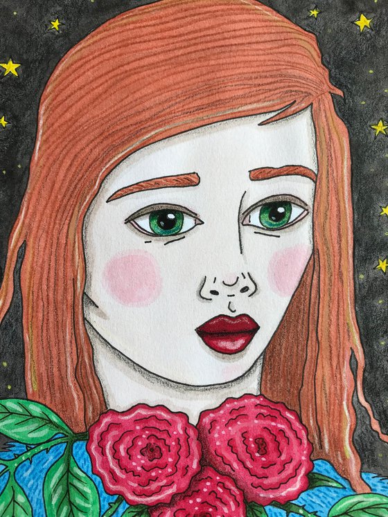 Stars and Roses - Original mixed media painting