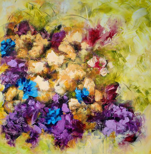 "Euphoria I" from "Colours of Summer" collection, abstract flower painting by Vera Hoi