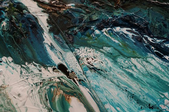 Natural Teals 200cm x 80cm Teal Green Textured Abstract Art