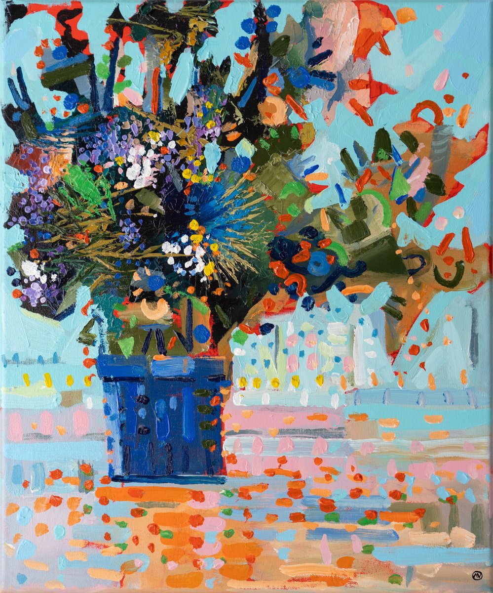 Organic Botanical Acrylic Painting By Joseph Villanueva, 20 X 24", Blooms In Brushstrokes 8 (Av Art), Original Artwork