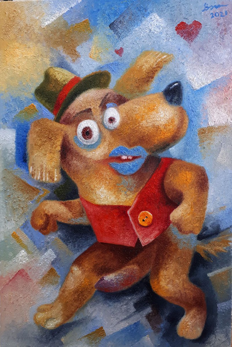 Urban And Pop Animal Oil Painting By Serhii Voichenko, 16 X 24", Barabaka, Original Artwork