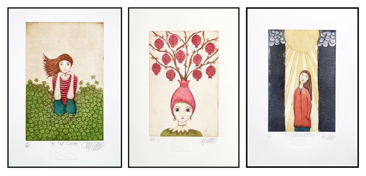 Illustrative Etchings & Engravings , A Triplet Of Girls By Mariann Johansen-Ellis, 10 X 14, Artwork For Sale On Artfinder