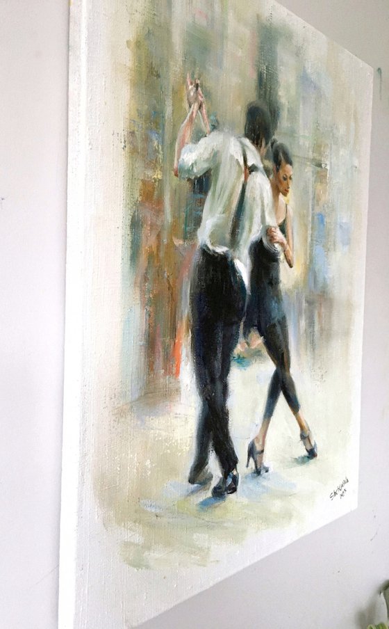 Dance on white . Original oil painting