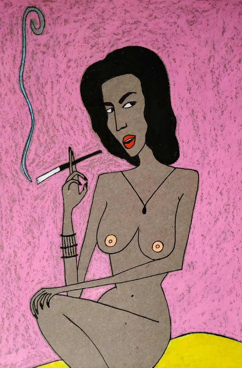 Smoking woman on the pink