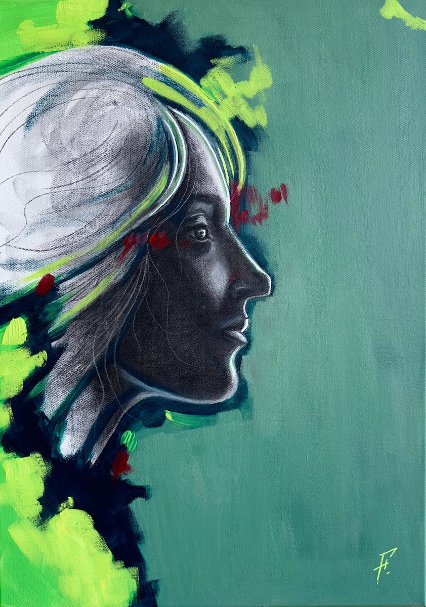 Urban And Pop Portrait Acrylic Painting By Nikola Gulev, 20 X 28", "Innocence", Original Artwork