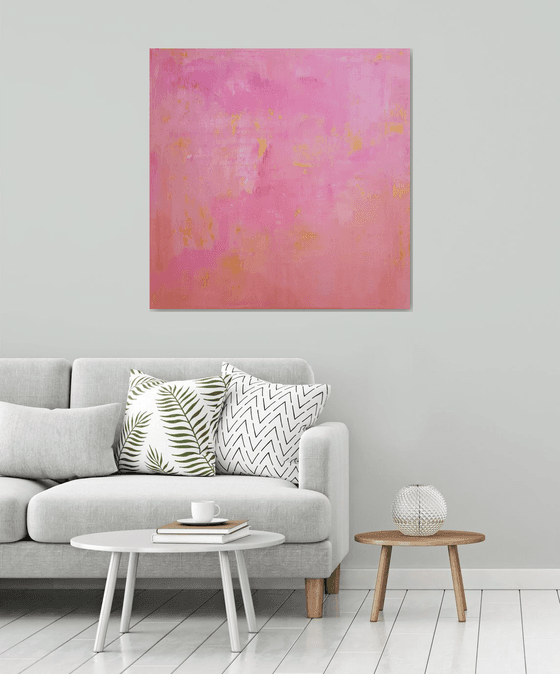Bumping into old love - large pink and gold abstract