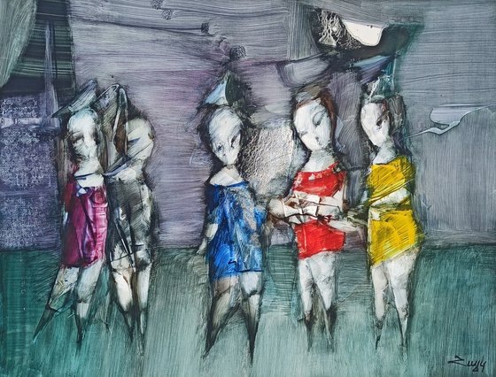 Abstract figures series - 7 (31x41cm, oil painting, paper)