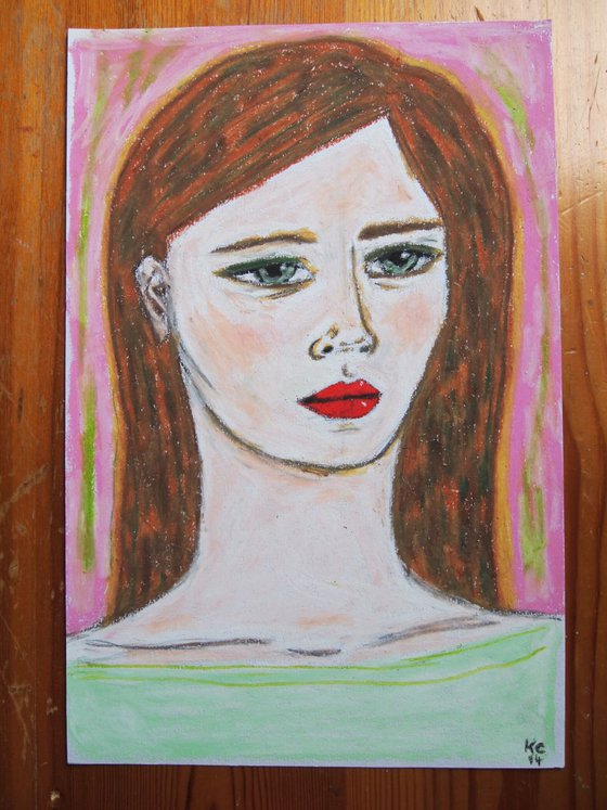 Portrait in a Mint Top, Pastel