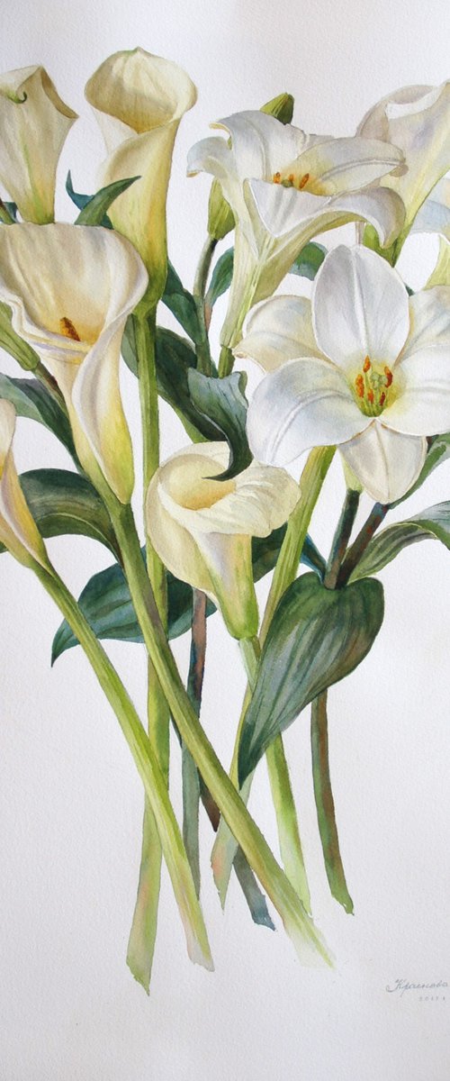 Lilies and zantedeschias by Yulia Krasnov